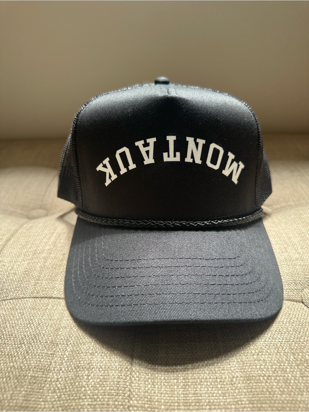 Black SnapBack Trucker Hat with White MONTAUK Logo